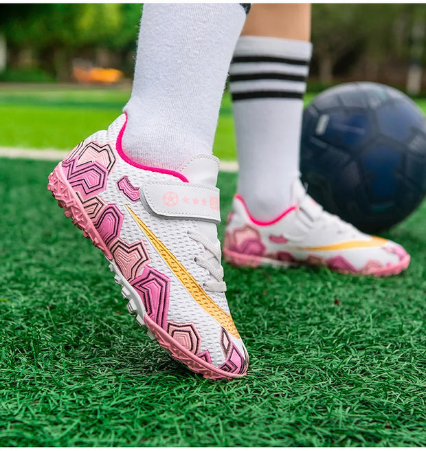 Cristiano Ronaldo Kids Soccer Shoes Boys And Girls Training Match Play Magic Tape Sticky Trainers Football Boots For Children