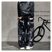 American Hip Hop Baggy Jeans Mens Clothing Streetwear Paint Graffiti Black Skateboard Street Dance Pants Kpop Denim Trousers