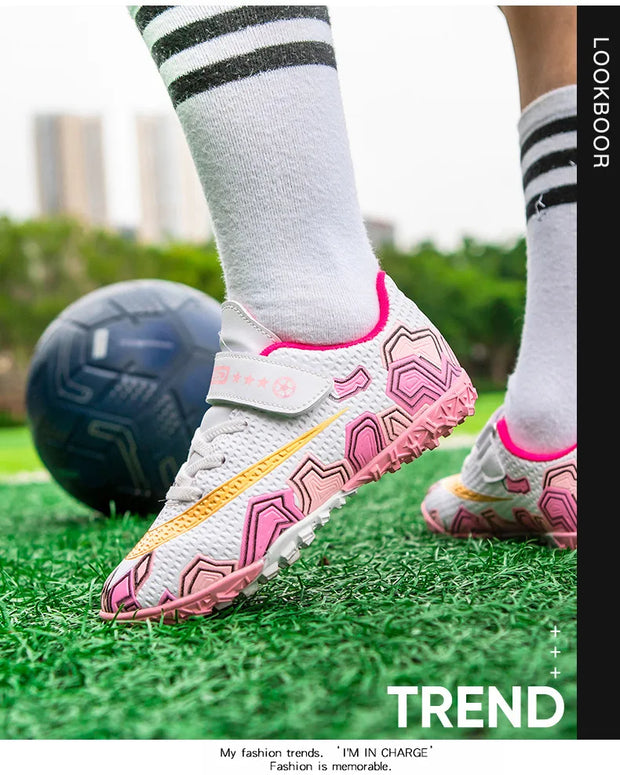 Cristiano Ronaldo Kids Soccer Shoes Boys And Girls Training Match Play Magic Tape Sticky Trainers Football Boots For Children