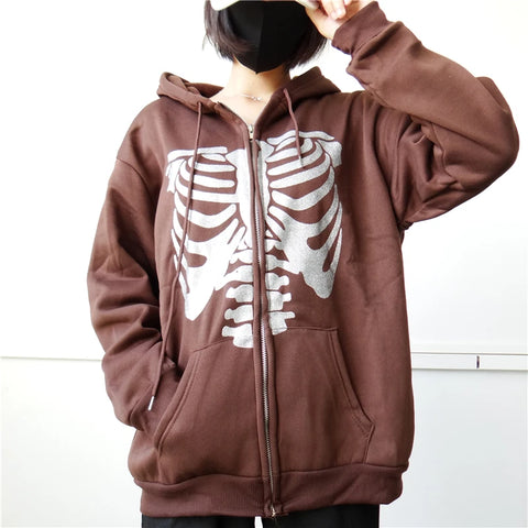 Y2K Rhinestone Cobweb Zip Up Oversized Sweatshirt 2022 Autumn Goth Hoodie Men Women Grunge Hooded Jacket Streetwear Y2K Clothing