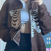 Y2K Rhinestone Cobweb Zip Up Oversized Sweatshirt 2022 Autumn Goth Hoodie Men Women Grunge Hooded Jacket Streetwear Y2K Clothing