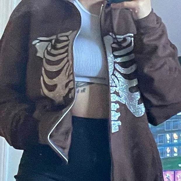 Y2K Rhinestone Cobweb Zip Up Oversized Sweatshirt 2022 Autumn Goth Hoodie Men Women Grunge Hooded Jacket Streetwear Y2K Clothing
