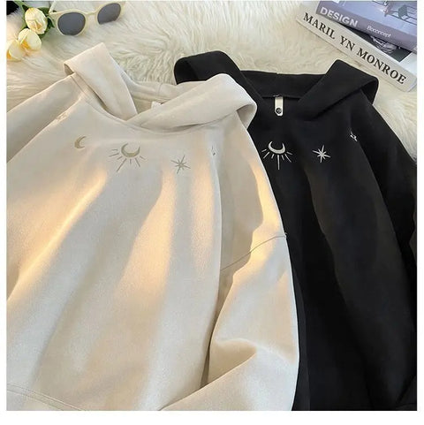 Men's hooded sweatshirt, oversized baggy sweater with Gothic star logo, American hip hop fashion sweatshirt, gray, winter