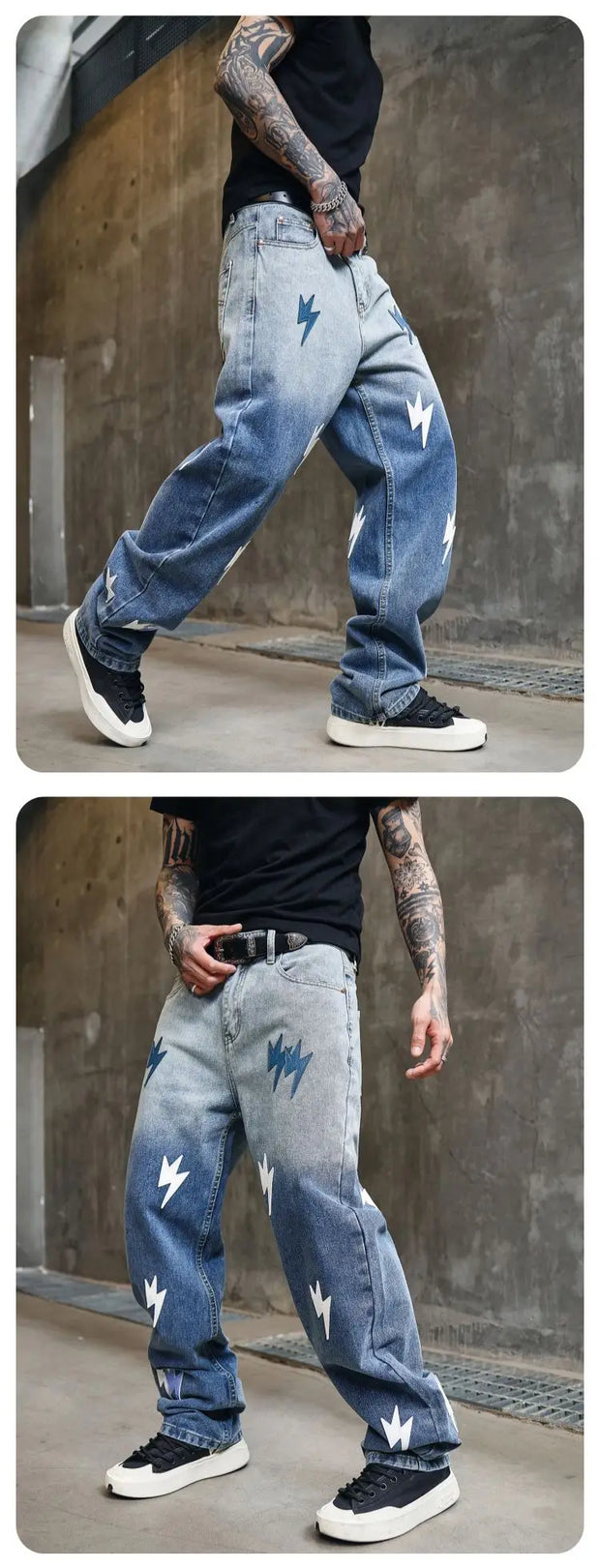 Trousers Straight Man Cowboy Pants with Print Men's Jeans Hip Hop Star Cotton 2025 Trend Stacked 90s Streetwear Y2k Vintage Kpop