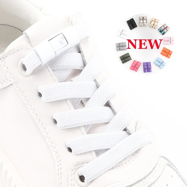 2024 No Tie Shoe Laces Press Lock Shoelaces Without Ties Elastic Laces Sneaker Kids Adult 8MM Widened Flat Shoelace for Shoes