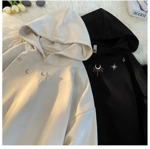 Men's hooded sweatshirt, oversized baggy sweater with Gothic star logo, American hip hop fashion sweatshirt, gray, winter