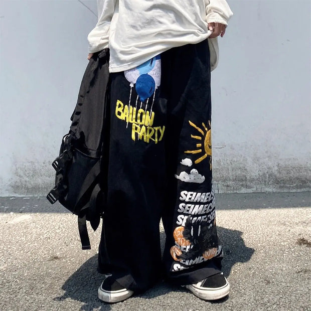 Hip Hop Women Graffiti Y2k Oversized Jeans Spring Autumn Pants Streetwear Fashion Vintage High Waist Wide Leg Casual Trousers
