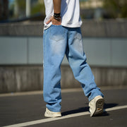 New Streetwear Men Fashion print Loose Jeans Trousers High Quality Men's Solid Casual Straight Denim Pants
