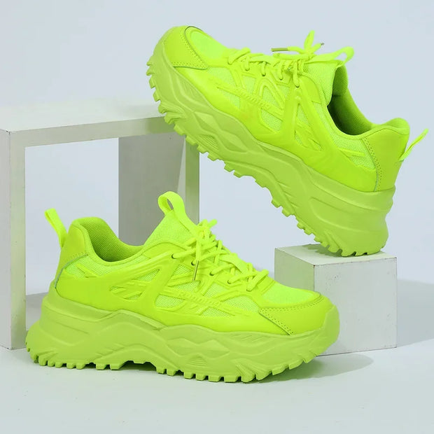 Clunky Sneaker Trend Thick Sole Mesh Surface Breathable Casual Sports Single Shoes Lace-up All Outdoor Fashion Shoes Women