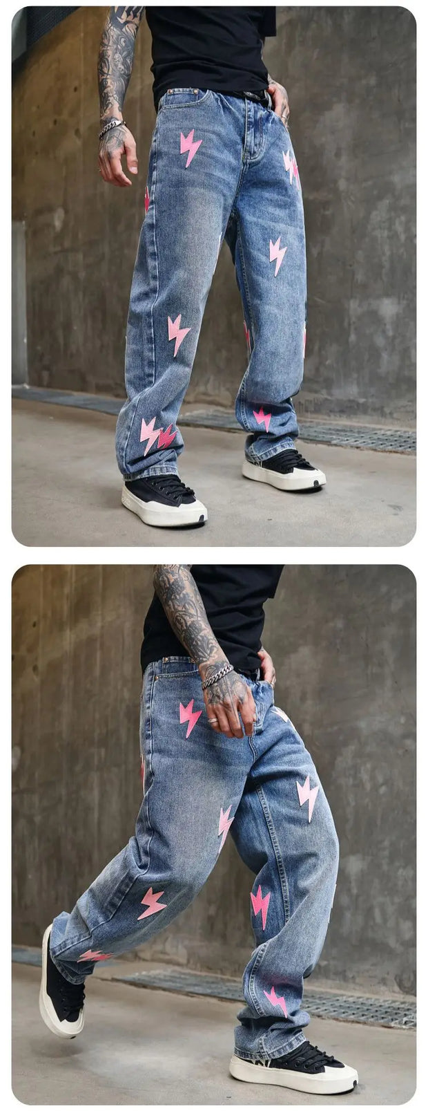 Trousers Straight Man Cowboy Pants with Print Men's Jeans Hip Hop Star Cotton 2025 Trend Stacked 90s Streetwear Y2k Vintage Kpop