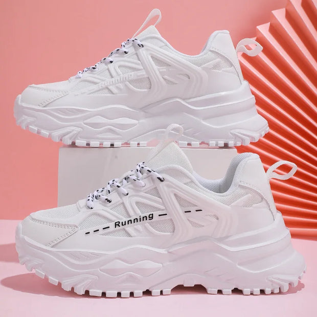 Clunky Sneaker Trend Thick Sole Mesh Surface Breathable Casual Sports Single Shoes Lace-up All Outdoor Fashion Shoes Women