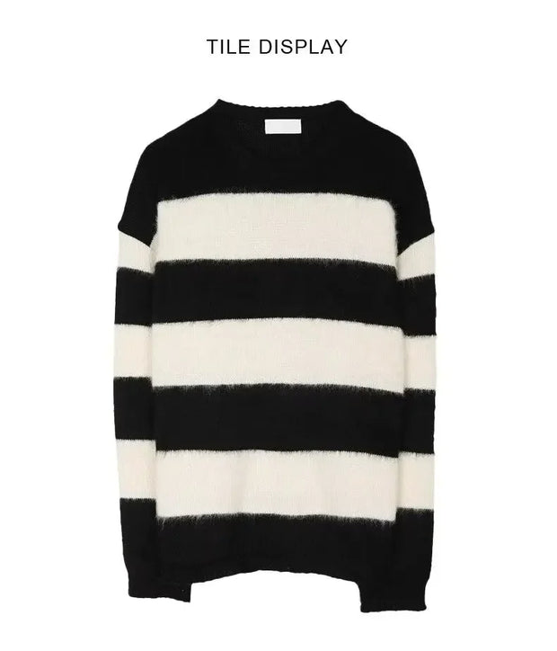 Casual Round Neck Striped Knitted Sweater New Style Loose Fit American Style Top Trendy Men's Trendy Sweater Winter