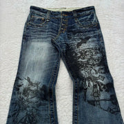 Harajuku Retro Graffiti Women's Jeans Goth Hip Hop High Waist Punk Fashion Y2K Flare Pants High Quality Design Sense Trousers