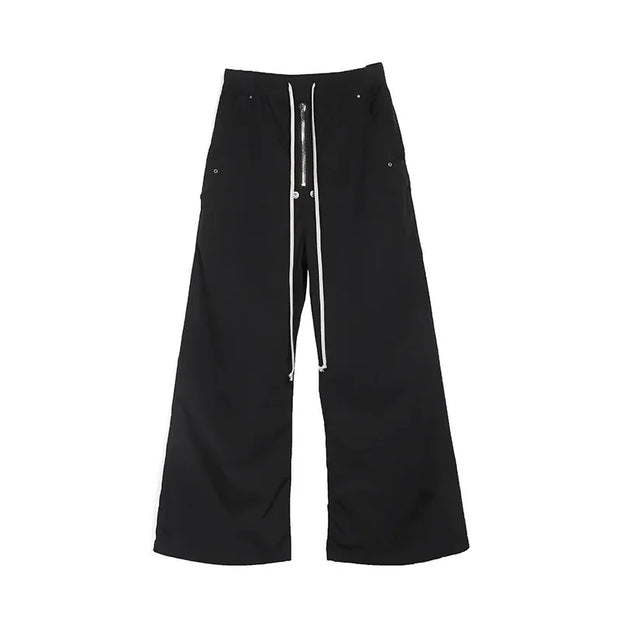 High Street Men's and Women's Dark RO Wide Leg Zipper Loose Straight Tube Micro Flared Casual Pants Men Clothing