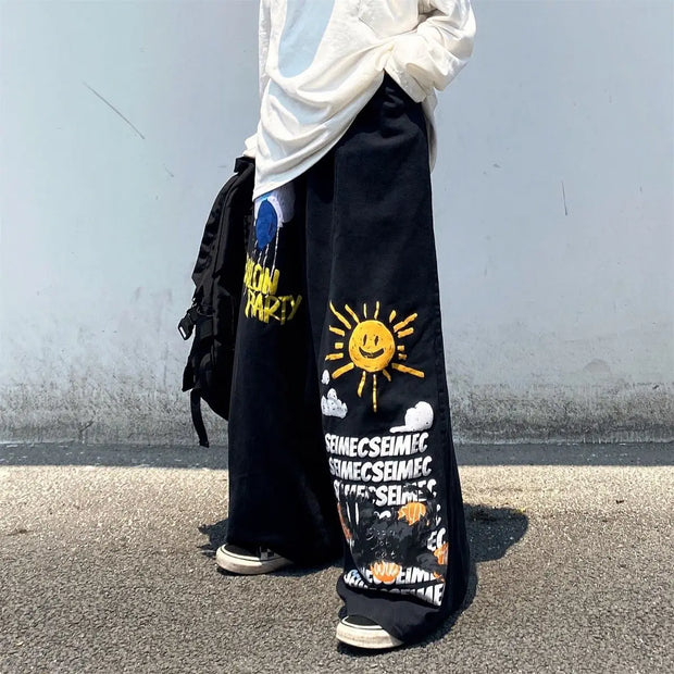 Hip Hop Women Graffiti Y2k Oversized Jeans Spring Autumn Pants Streetwear Fashion Vintage High Waist Wide Leg Casual Trousers