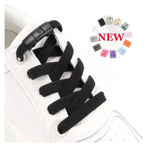 2024 No Tie Shoe Laces Press Lock Shoelaces Without Ties Elastic Laces Sneaker Kids Adult 8MM Widened Flat Shoelace for Shoes