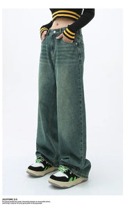 Loose Straight Leg Denim Wide Leg Pants Women's Style Washed out Vintage Colored Jeans Spring Summer Casual Female Clothing