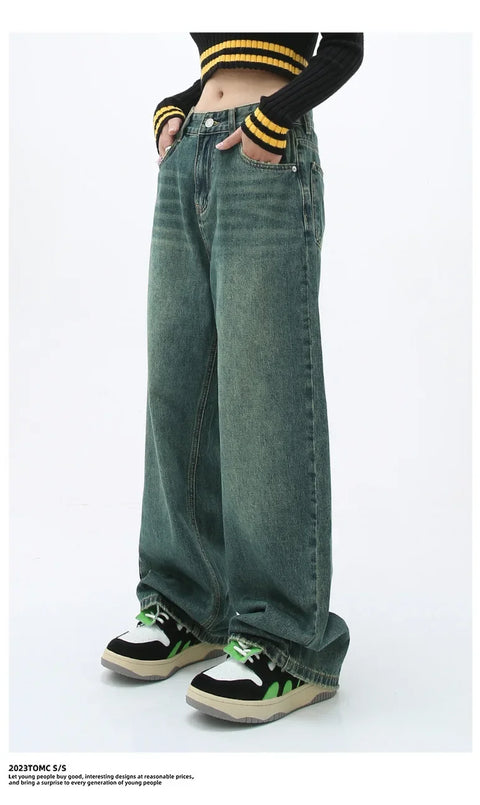 Loose Straight Leg Denim Wide Leg Pants Women's Style Washed out Vintage Colored Jeans Spring Summer Casual Female Clothing