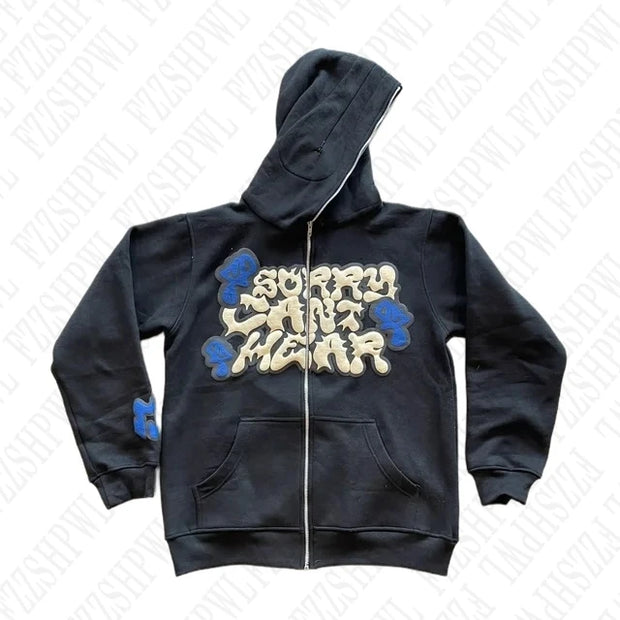 Y2k Harajuku Letter Print Coat Men Women Jacket Zip Hooded Sweatshirt Oversized Long Sleeve Zipper Top Casual Hoodies Streetwear