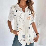 Temperament Casual Lace Woman Shirt Fashion Loose Shirt Woman Elegant Short Sleeve Blouse Holiday Weekend