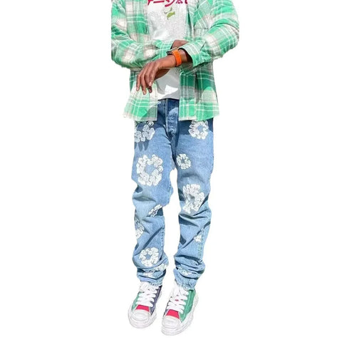 Korean Style Fashionable Embroidery Slim Fit Men's Jeans Casual Versatile Draped Straight Leg Denim Pants From China