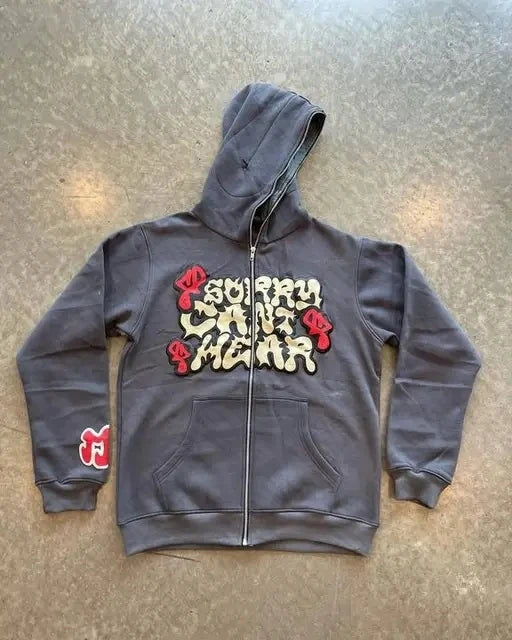 Y2k Harajuku Letter Print Coat Men Women Jacket Zip Hooded Sweatshirt Oversized Long Sleeve Zipper Top Casual Hoodies Streetwear
