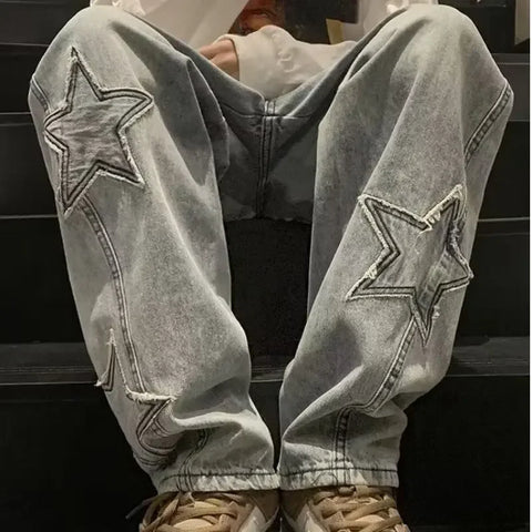 American High Street Style Men's Jeans Autumn Winter Straight Leg Loose Floor-Length Wide Leg Pants Casual Fashion