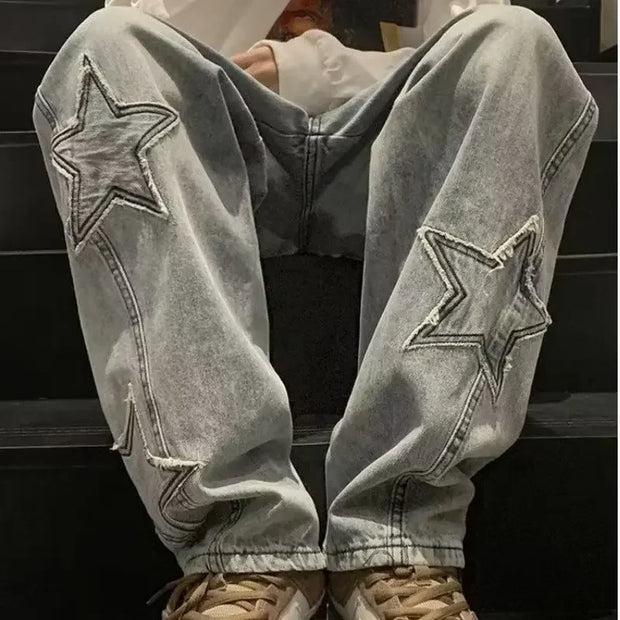 American High Street Style Men's Jeans Autumn Winter Straight Leg Loose Floor-Length Wide Leg Pants Casual Fashion