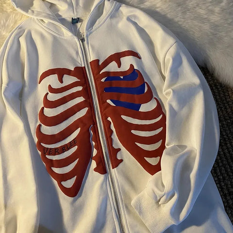 Y2K Rhinestone Cobweb Zip Up Oversized Sweatshirt 2022 Autumn Goth Hoodie Men Women Grunge Hooded Jacket Streetwear Y2K Clothing