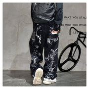 American Hip Hop Baggy Jeans Mens Clothing Streetwear Paint Graffiti Black Skateboard Street Dance Pants Kpop Denim Trousers