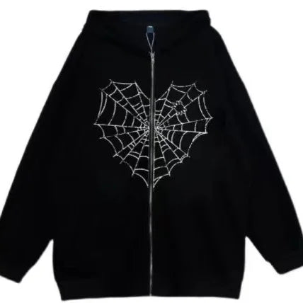 Love Print Street hip Hop Goth Harajuku Y2k black zipper hoodie Woman  coat hoodie