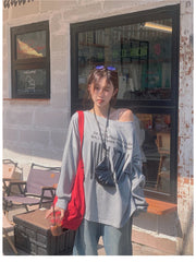 T-Shirts Women Off-shoulder Loose Fit Lazy Style All-match Young Students High Street Korean Fashion Spring Daily Tops Trendy