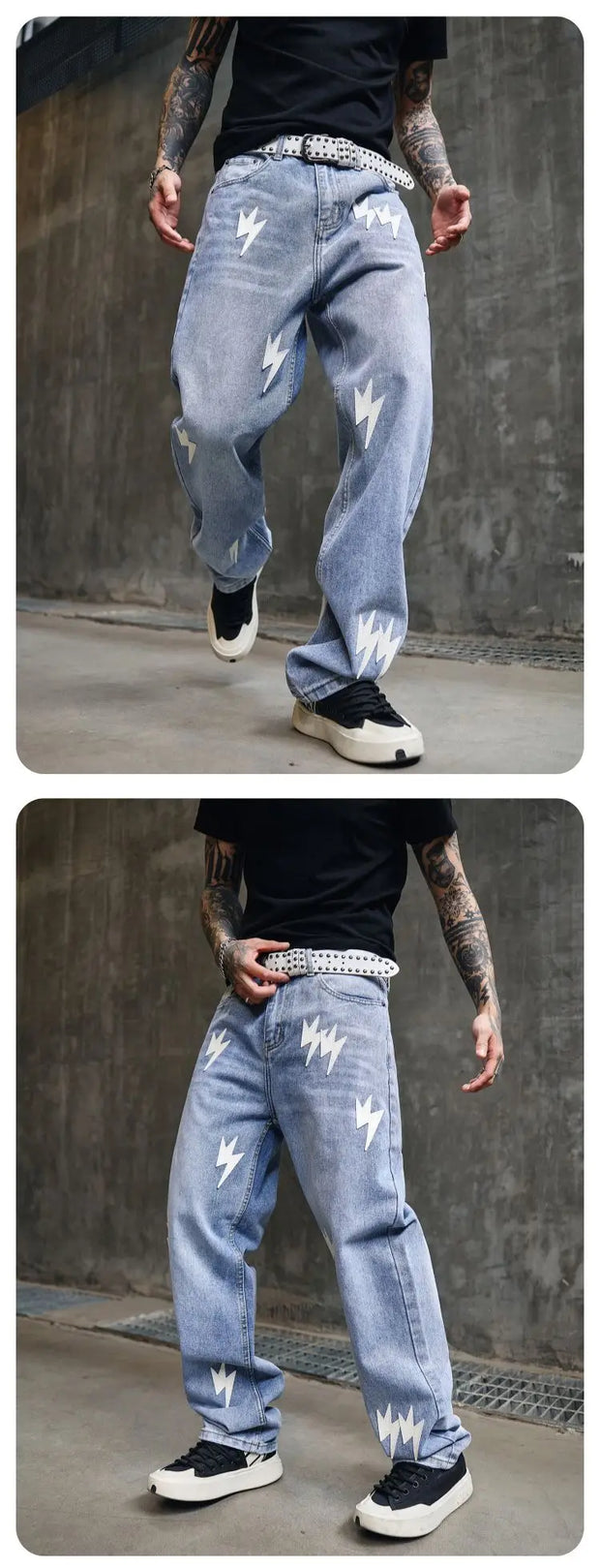 Trousers Straight Man Cowboy Pants with Print Men's Jeans Hip Hop Star Cotton 2025 Trend Stacked 90s Streetwear Y2k Vintage Kpop