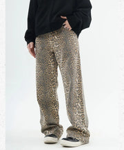 American Retro Leopard High Waist Baggy Jeans Womens Casual Pockets Hip-hop Pants 2024 Spring Y2K Oversize Panther Denim Trouser