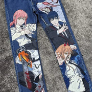 Harajuku Anime Graphic wide leg jeans High Waist Jeans Pants Women new Japanese Style Streetwear Y2K Jeans for Men Wide Trouser