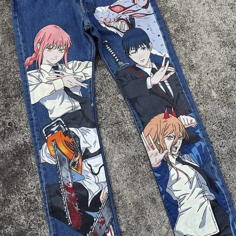 Harajuku Anime Graphic wide leg jeans High Waist Jeans Pants Women new Japanese Style Streetwear Y2K Jeans for Men Wide Trouser