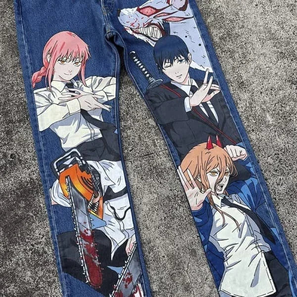 Harajuku Anime Graphic wide leg jeans High Waist Jeans Pants Women new Japanese Style Streetwear Y2K Jeans for Men Wide Trouser