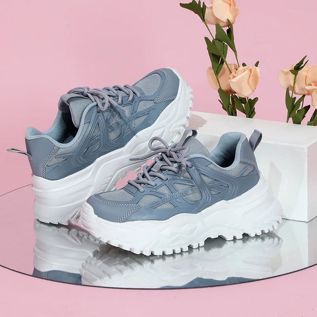 Clunky Sneaker Trend Thick Sole Mesh Surface Breathable Casual Sports Single Shoes Lace-up All Outdoor Fashion Shoes Women