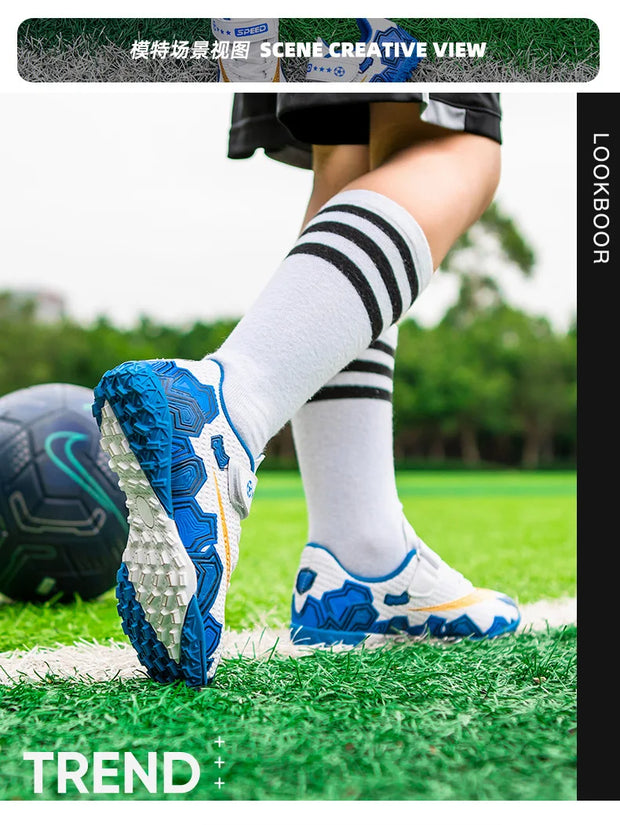 Cristiano Ronaldo Kids Soccer Shoes Boys And Girls Training Match Play Magic Tape Sticky Trainers Football Boots For Children