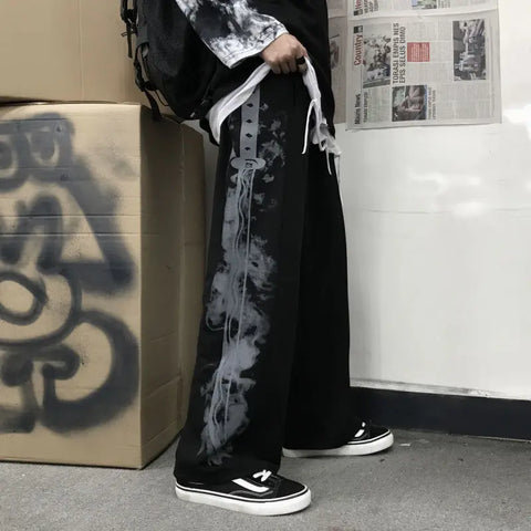 Japanese Y2k Oversize Graphic Wide Sweatpants Men Streetwear Print Casual Track Pants Male Sport Straight Trousers