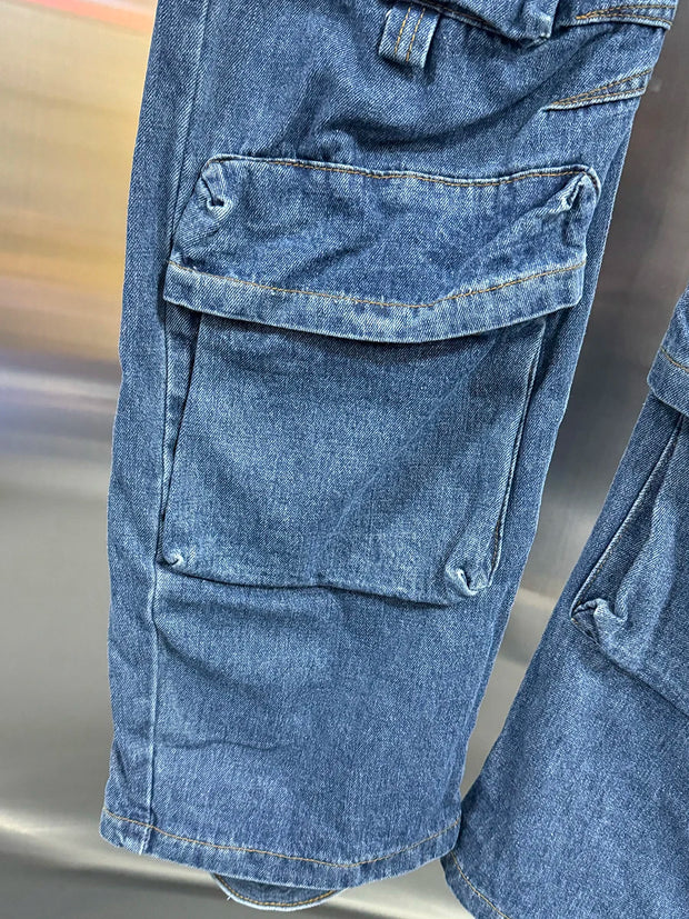 VGH Streetwear Loose Cargo Trousers for Women High Waist Spliced Pockets Washed Punk Style Wide Leg Pants Female Spring Clothes