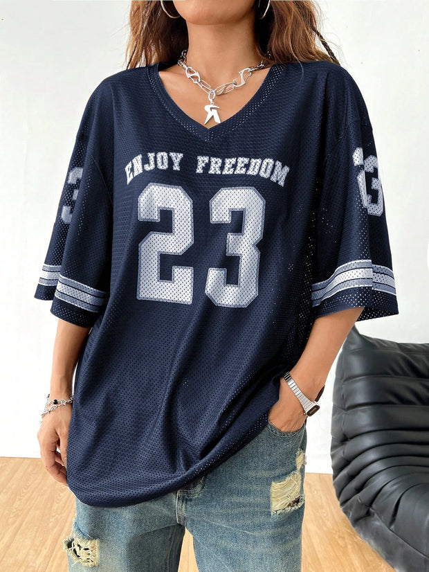 New Hot Women Los Angeles jerseys Coolane Summer Drop Shoulder Oversized Football Jersey Tee With Letter Print Couple Same Style