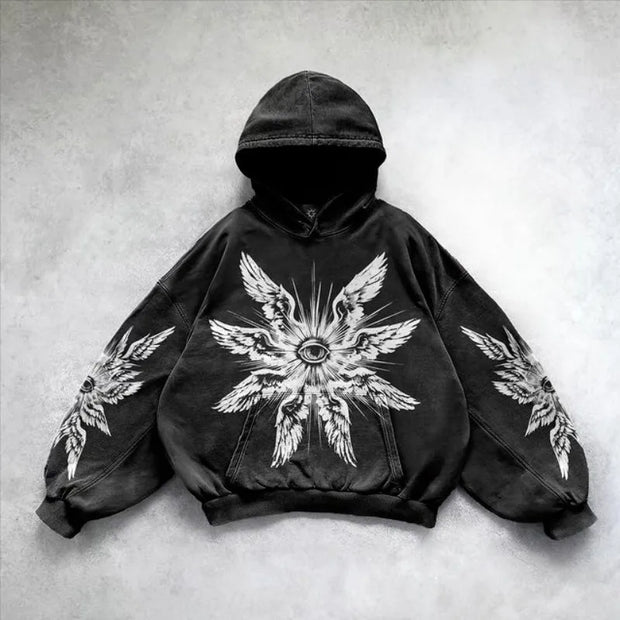 Retro Autumn New Ocean Eye Print Hoodie 2024 Street Harajuku Thickened Warm Loose Y2k Clothes Winter Clothes Women Goth