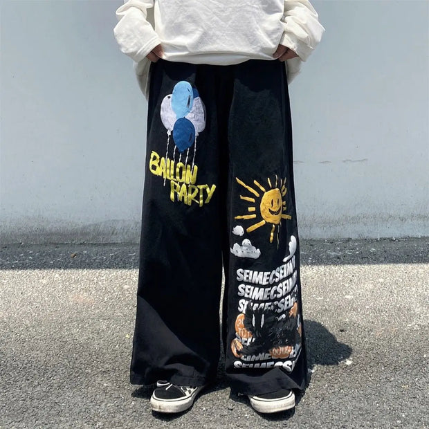 Hip Hop Women Graffiti Y2k Oversized Jeans Spring Autumn Pants Streetwear Fashion Vintage High Waist Wide Leg Casual Trousers