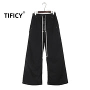 High Street Men's and Women's Dark RO Wide Leg Zipper Loose Straight Tube Micro Flared Casual Pants Men Clothing