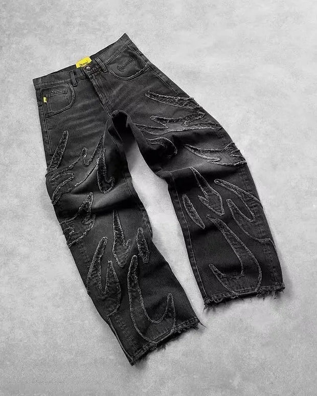 Y2K  Jeans New Harajuku Hip Hop Retro Skull Graphic Embroidered Baggy Jeans Denim Pants Men Women Goth High Waist Wide Trousers