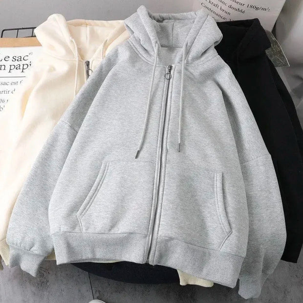American Y2K New Fashion Trend Fleece Padded Zipper Hoodie Women Street Hip Hop Joker Loose Sweatshirt Couple Casual Punk Hoodie