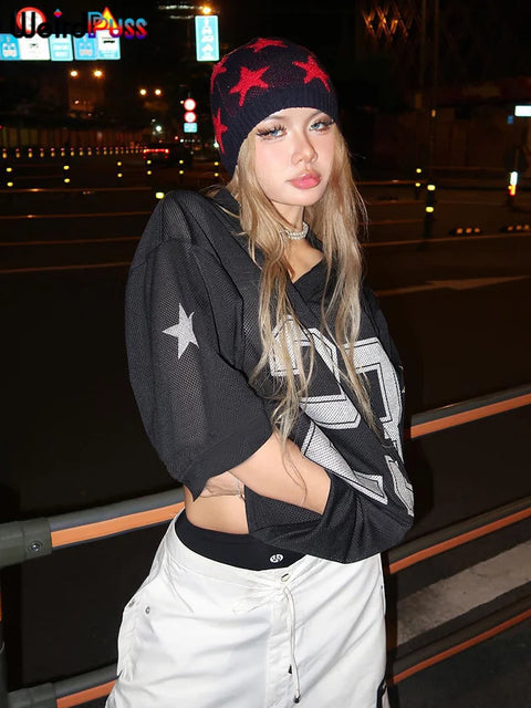 Weird Puss Number Print T-Shirt Woman Summer V-Neck Short Sleeve Loose Casual Comfortable Wild Party Streetwear Fashion Tops