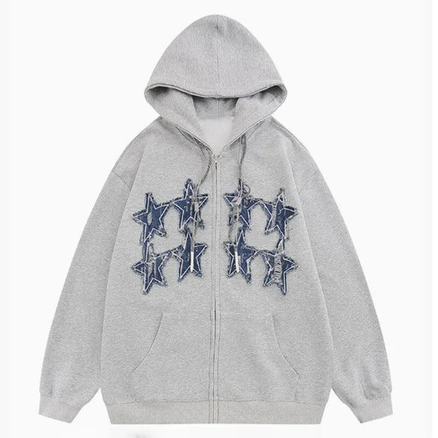 MWJQ American Retro Patch Embroidery Male Hooded Sweatershirt High Street Zipper Oversize Trend Black Casual Men's Tops 010204