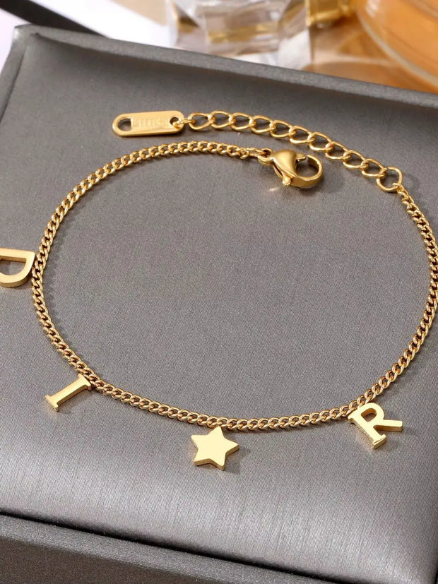 Korea New Fashion Letter Star Pendant Bracelet Woman Simple Vintage Stainless Steel Bracelet Luxury Jewelry Accessories Gifts